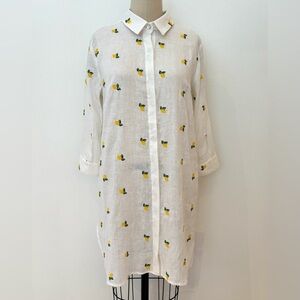 Idillio Positano Shirt Dress NWT White Linen Embroidered Lemons 3/4 Sleeve L